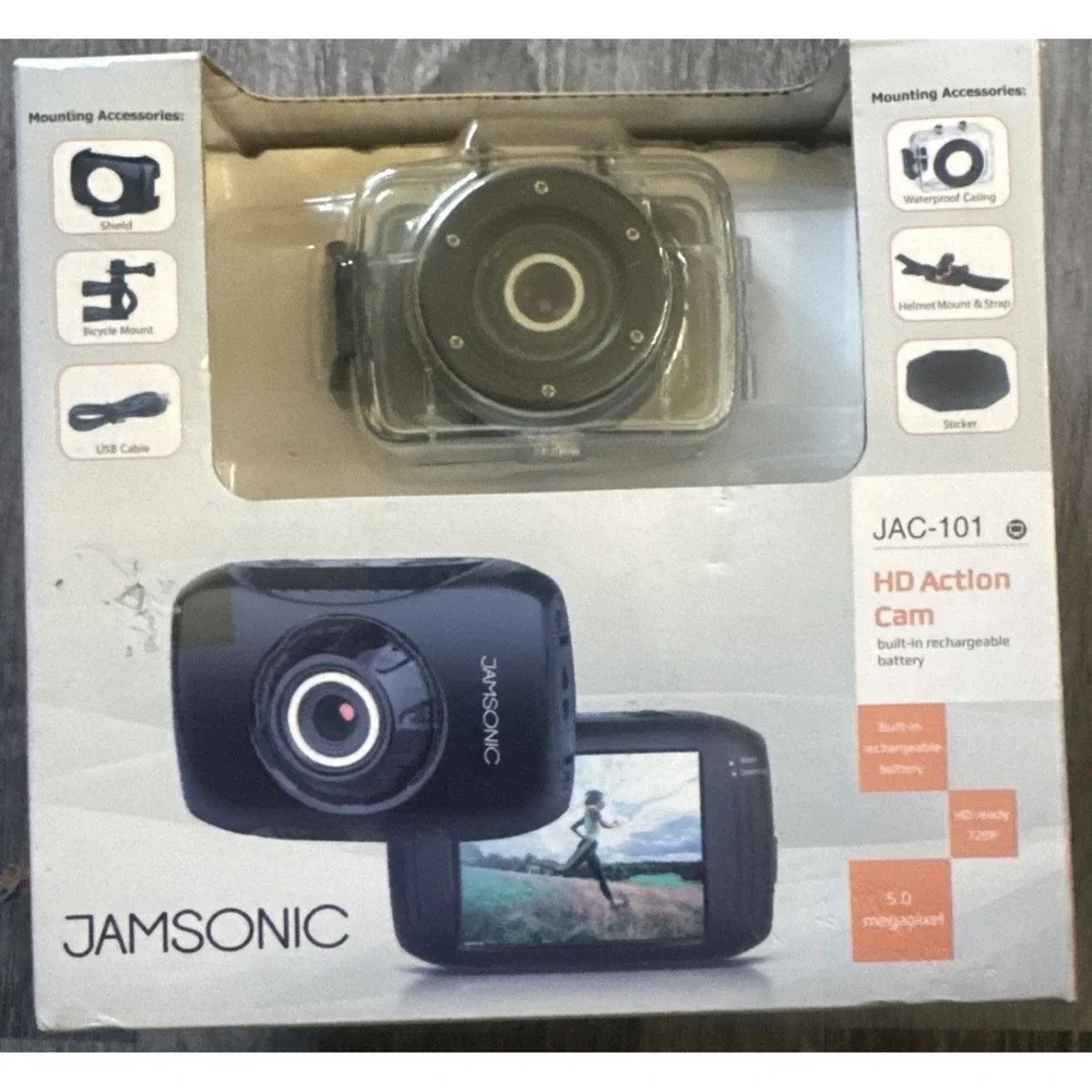 Jamsonic JAC-101 HD Waterproof Action Cam w/ LCD, MicroSD, USB, Black 720p